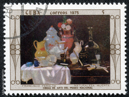 stamp shows paint by Francisco Peralta "Still Life"