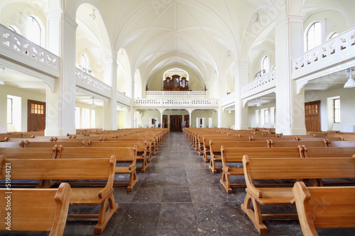 Benches and organ in Evangelical Lutheran Cathedral