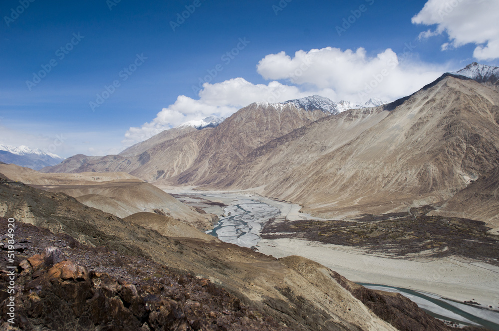 view of mountain and blue sky in Nubra valley, Leh