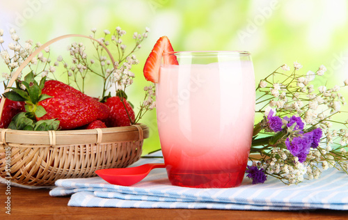 Delicious strawberry yogurt in glass