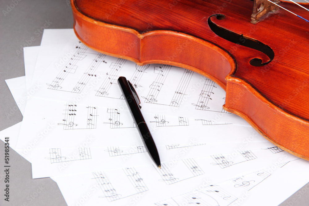 Fototapeta premium Classical violin on notes