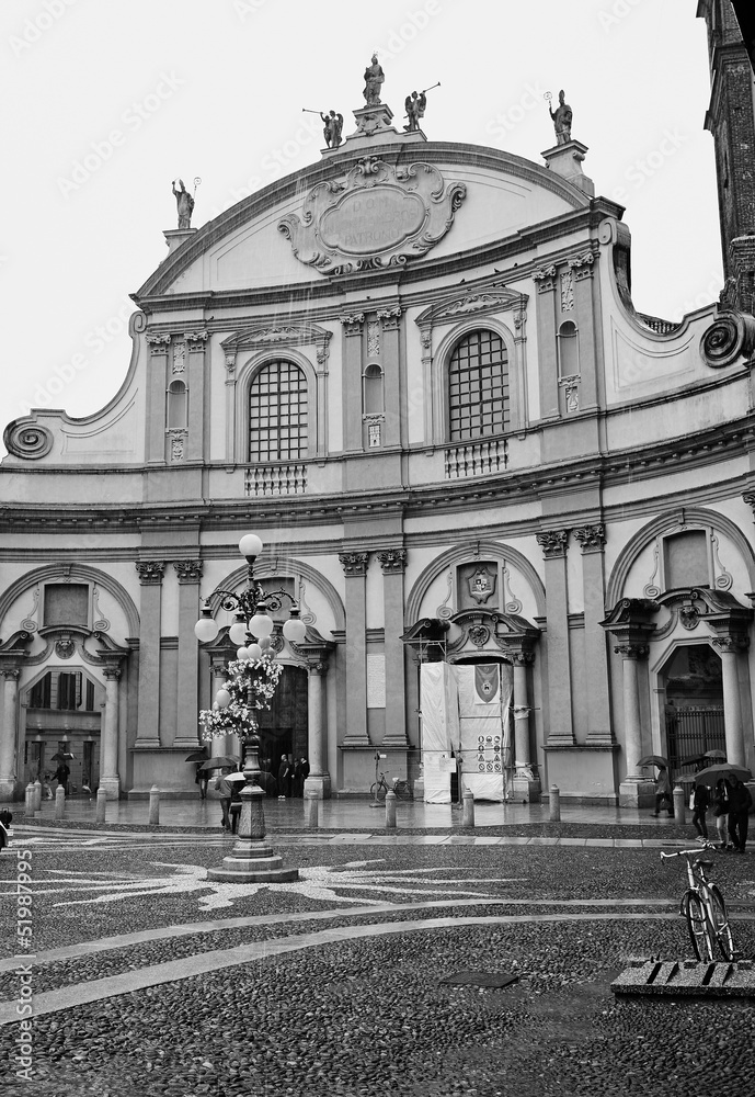 Vigevano Sant'Ambrogio church facade B&W image