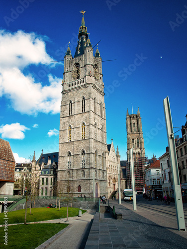 Fotografering Bell tower of the belfry of Ghent Belgium