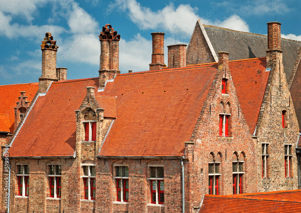Typical houses in the old town of Bruges, Belgium