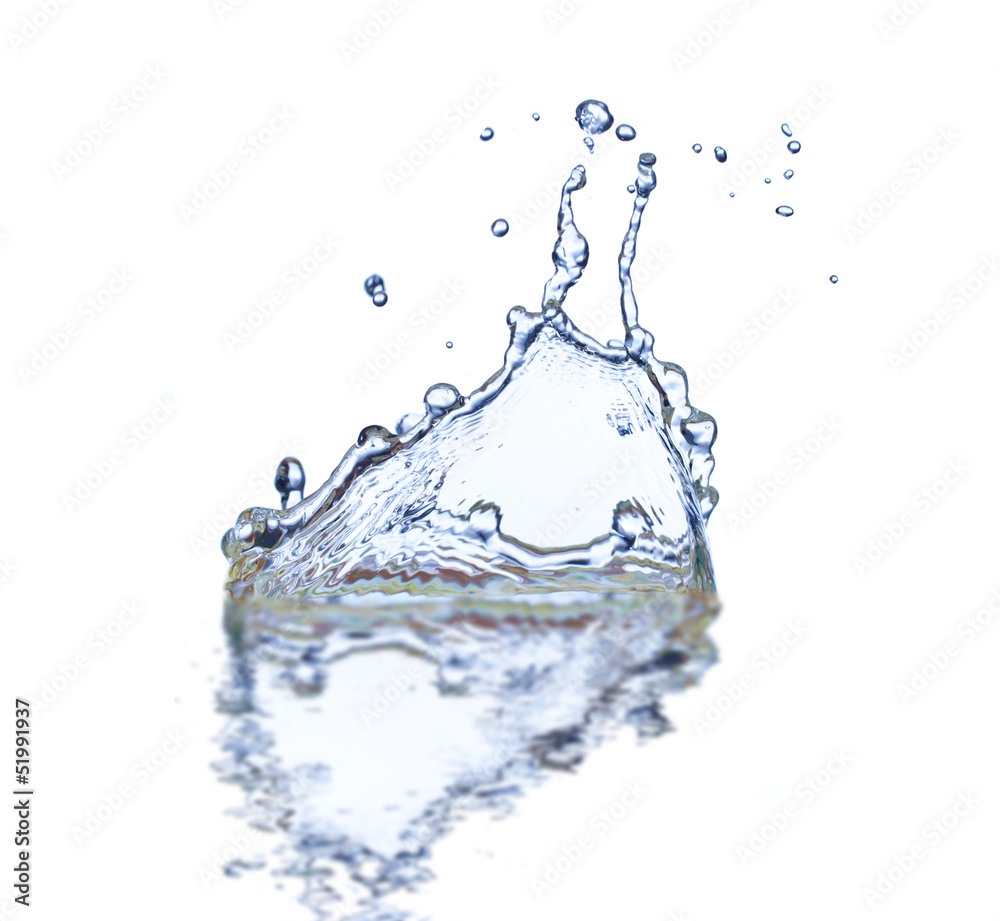 Water splash with reflection, isolated on white background Water splash with reflection, isolated on white background