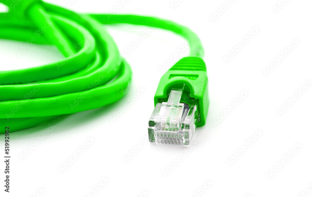 Green network cable on white. Green network cable on white.