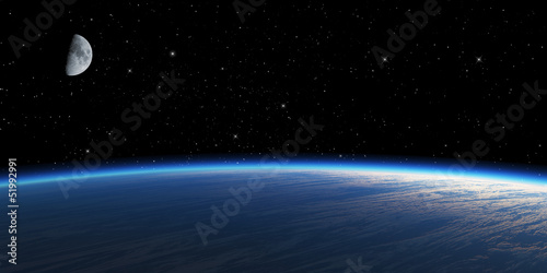 Blue planet with moon on starry space background. © Vladimir Arndt