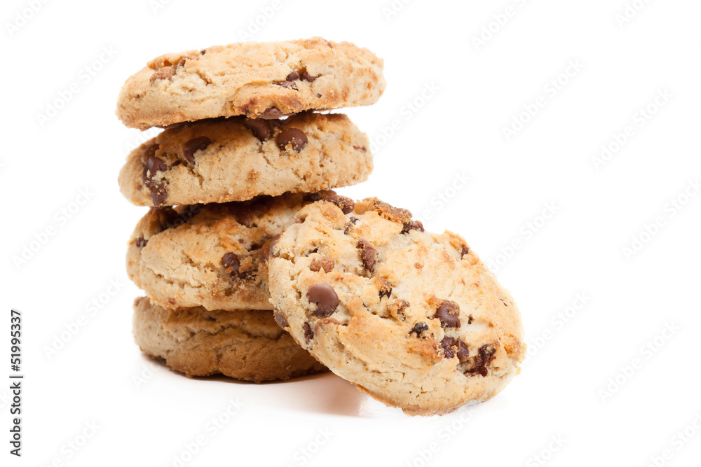 Stack of chocolate chip cookies on white background Stack of chocolate chip cookies on white background