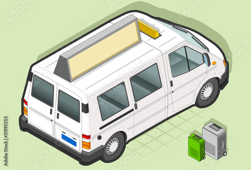 Isometric White Van Taxi in rear view