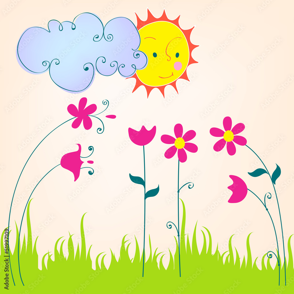 Cute spring meadow illustration