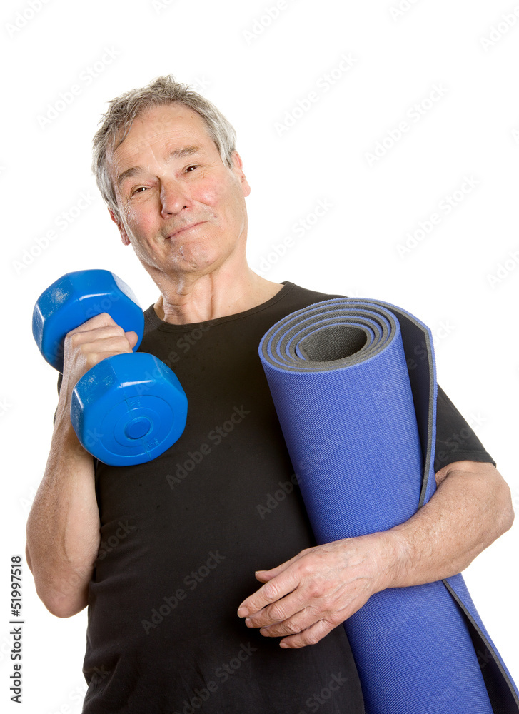 Sportive Senior Man - Posing with Dumbbell