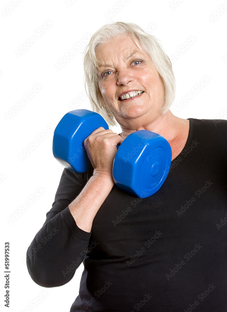 Sportive Senior Woman - Posing with Dumbbell Sportive Senior Woman - Posing with Dumbbell