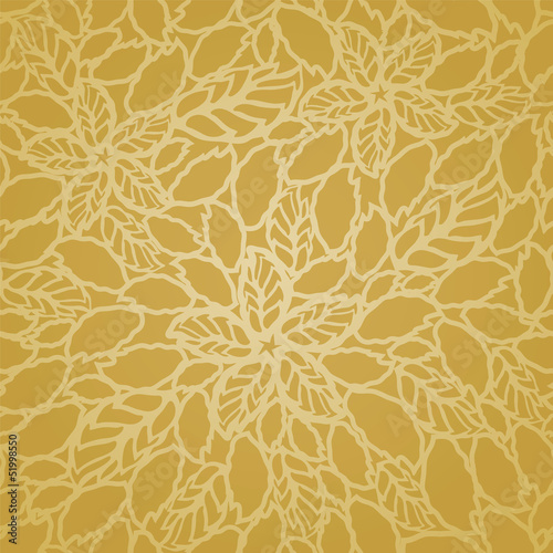 Seamless golden leaves and flowers lace wallpaper pattern