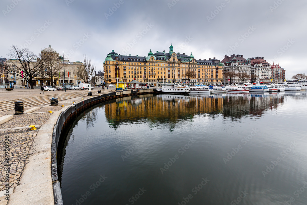 Strandvagen Embankment with Many Luxury Yachts in Stockholm, Swe