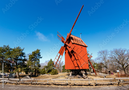 Photography Traditional Swedish Windmill in Skansen National Park, Stockholm