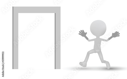 3d people - man running through an open door