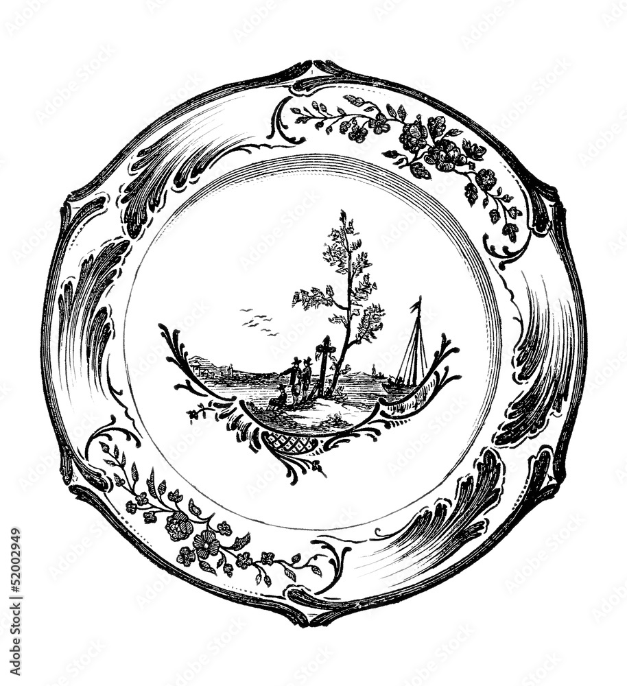 Dish : Plate - Teller - Assiette - 18th century Stock Illustration | Adobe  Stock