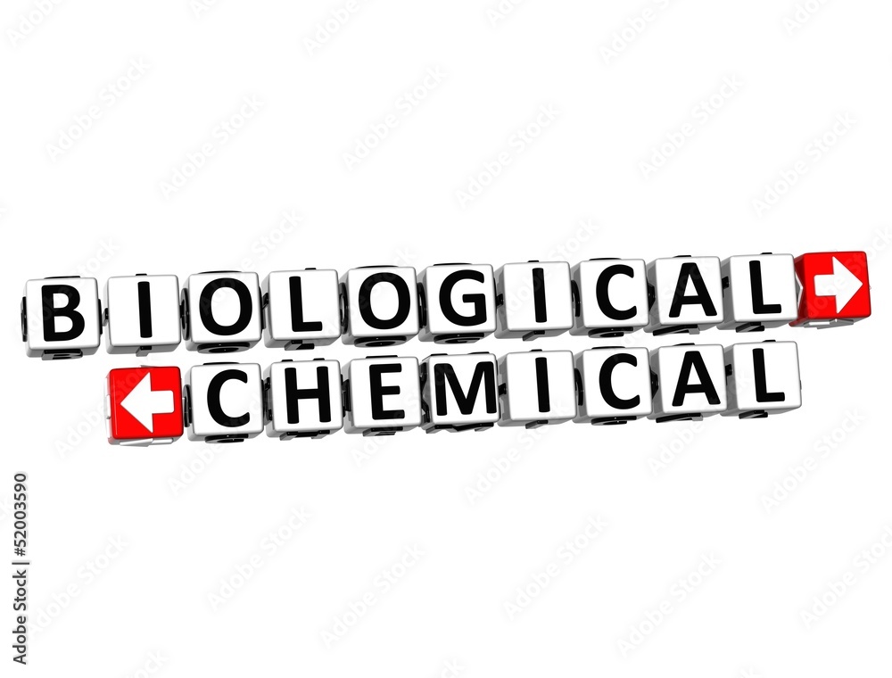 3D Biological Chemical Button Click Here Block Text