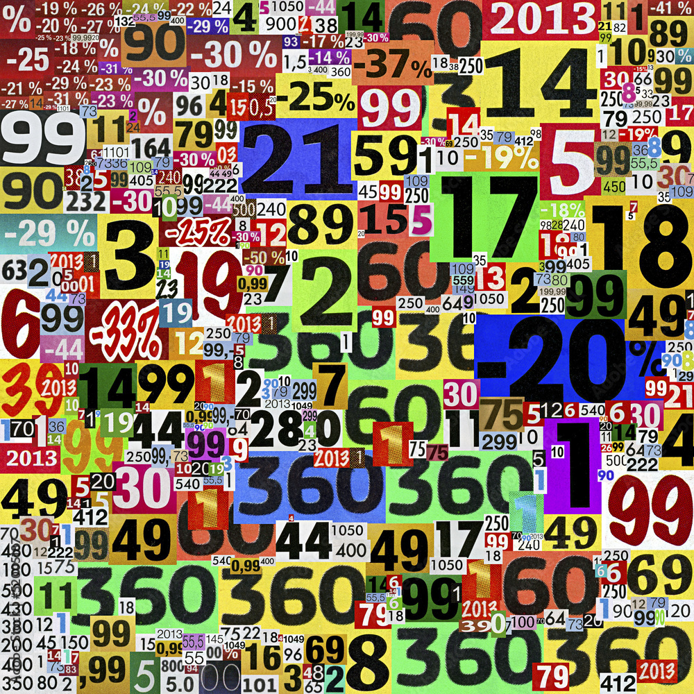 Collage of numbers made of newspaper clippings. Collage of numbers made of newspaper clippings.