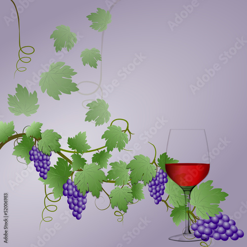 Hintergrund mit blauen Trauben und Rotwein