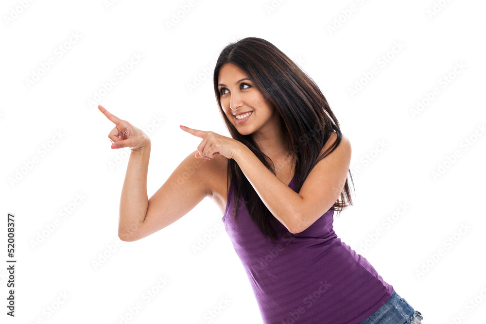 Mixed race woman pointing isolated on white Mixed race woman pointing isolated on white