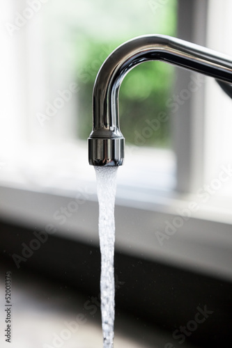 Running water in a faucet
