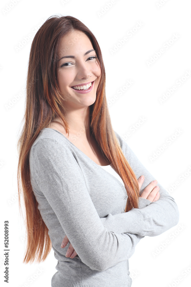 Pretty teenager posing smiling with folded arms Pretty teenager posing smiling with folded arms