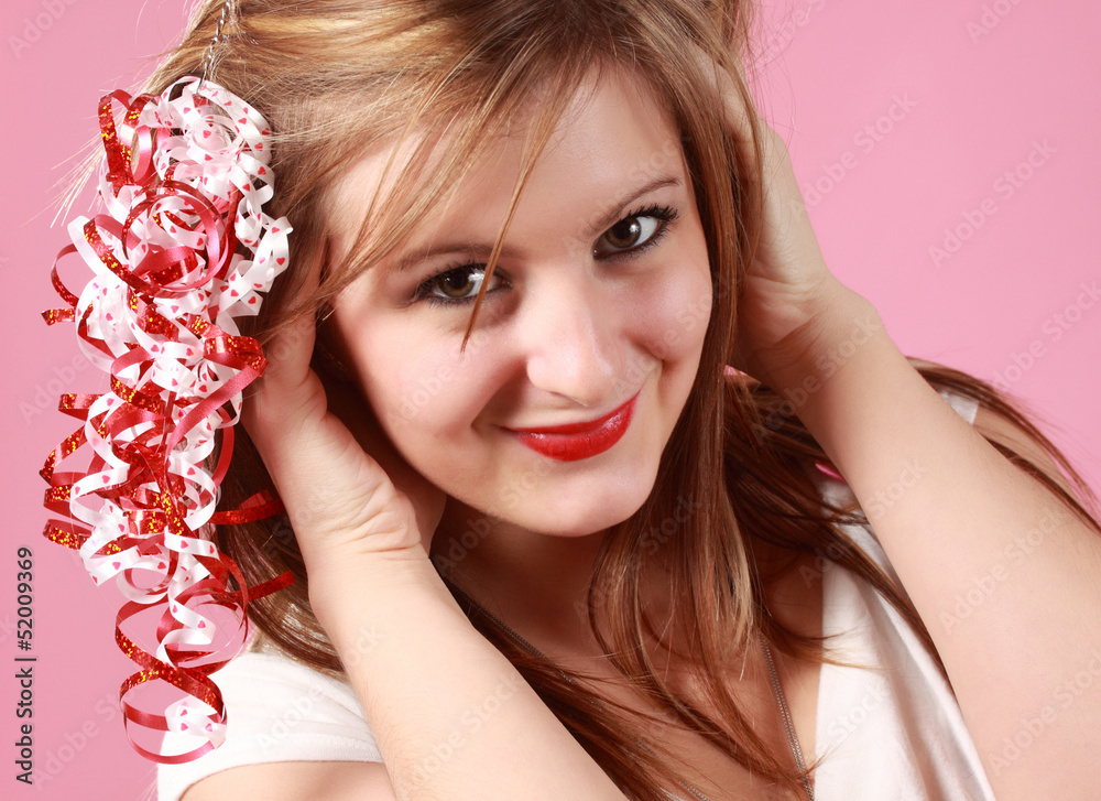 cute woman with ribbon on her hair cute woman with ribbon on her hair