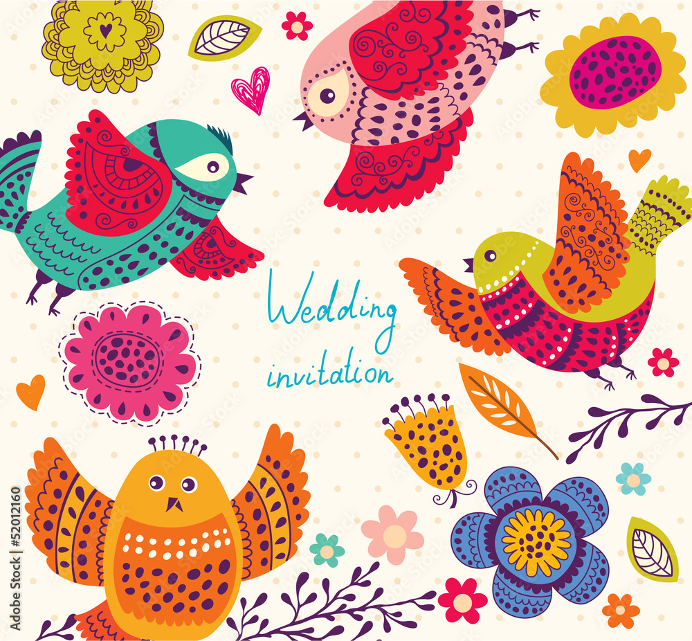 Naklejka premium Cute birds. Greeting card