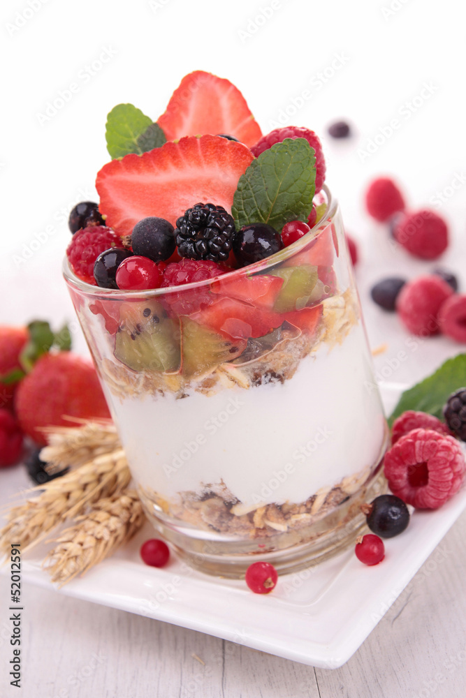 yogurt, cereals and berries