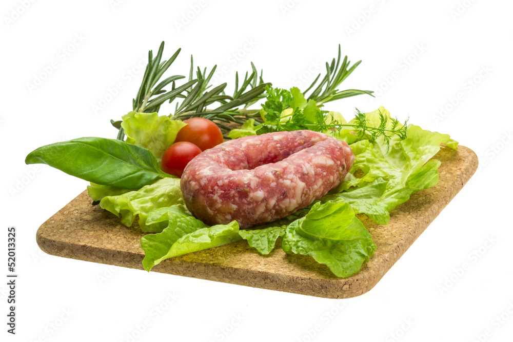 Salami with rosemary, salad and tomatoes