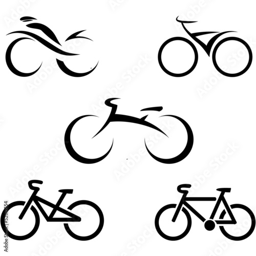 set of icons with stylized bikes, vector illustration