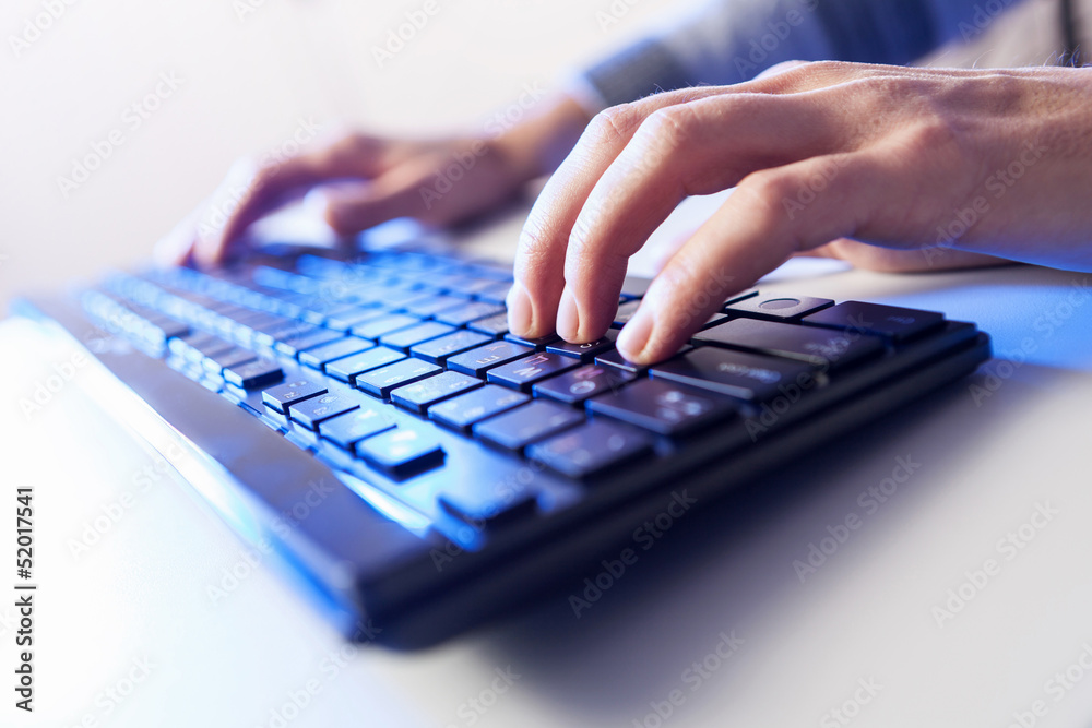 Click! Hands of a man on keyboard Click! Hands of a man on keyboard