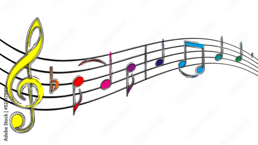 Bunte Notenschlüssel Noten Musik mit Pinsel-Effekt Stock-Vektorgrafik