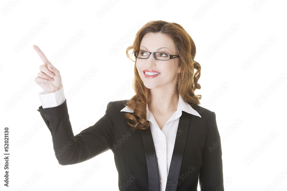 Happy success businesswoman pointing Happy success businesswoman pointing