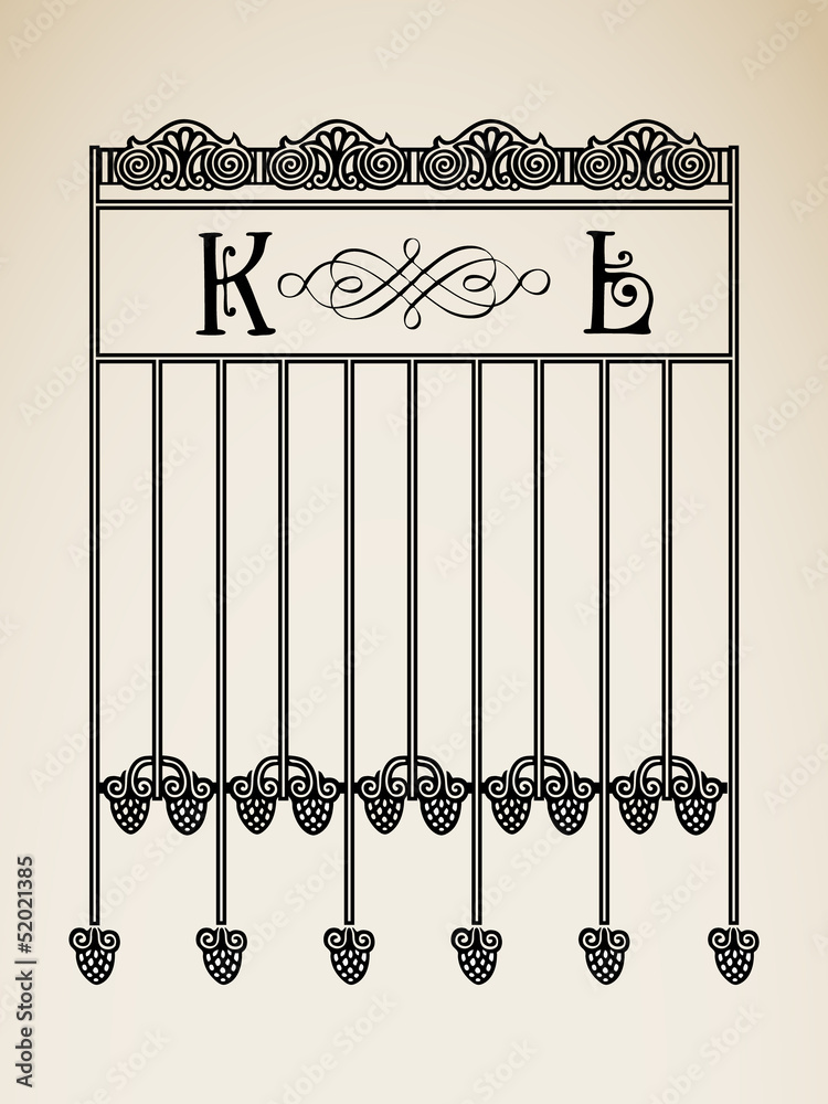 Vector vintage ornamental letter K L sign alphabet and frames