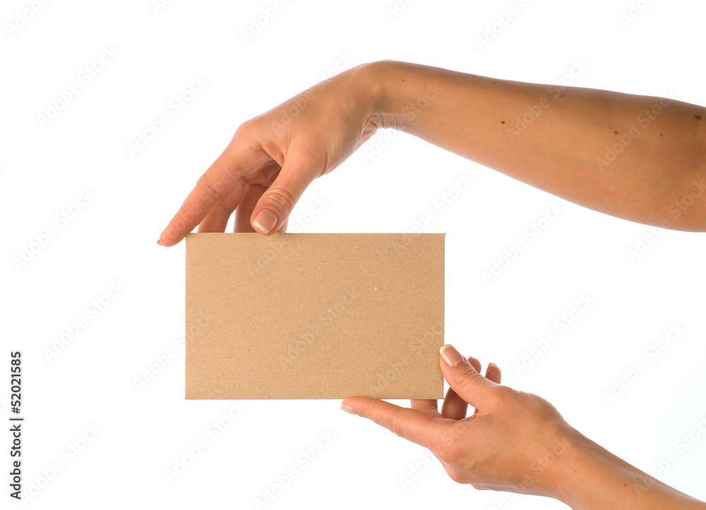 Hand with blank kraft paper envelope on white background. Hand with blank kraft paper envelope on white background.