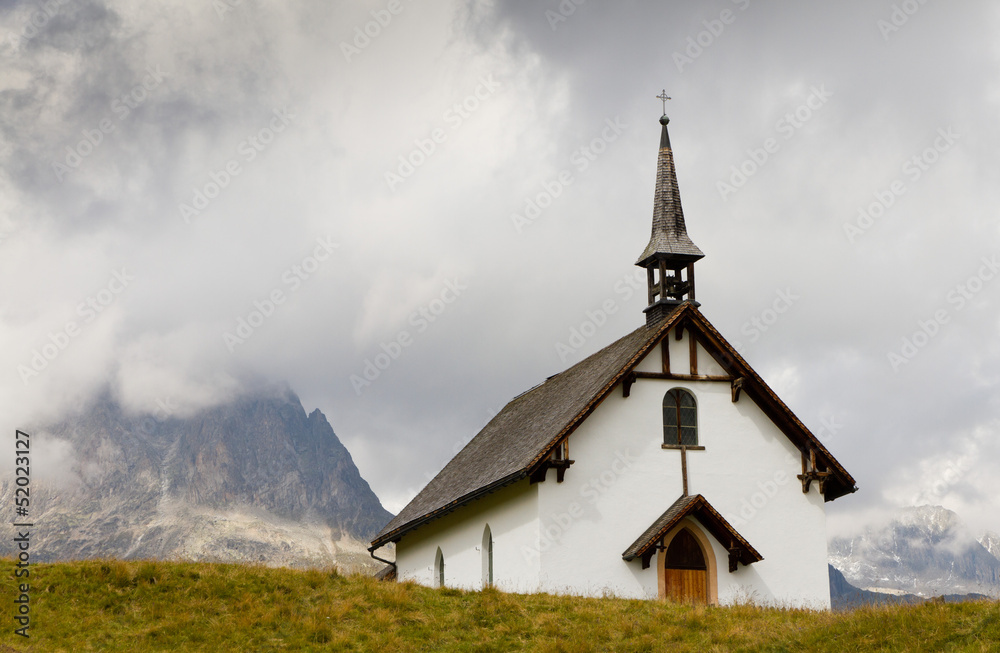 White plain mountain chapel at Belalp, Switzerland