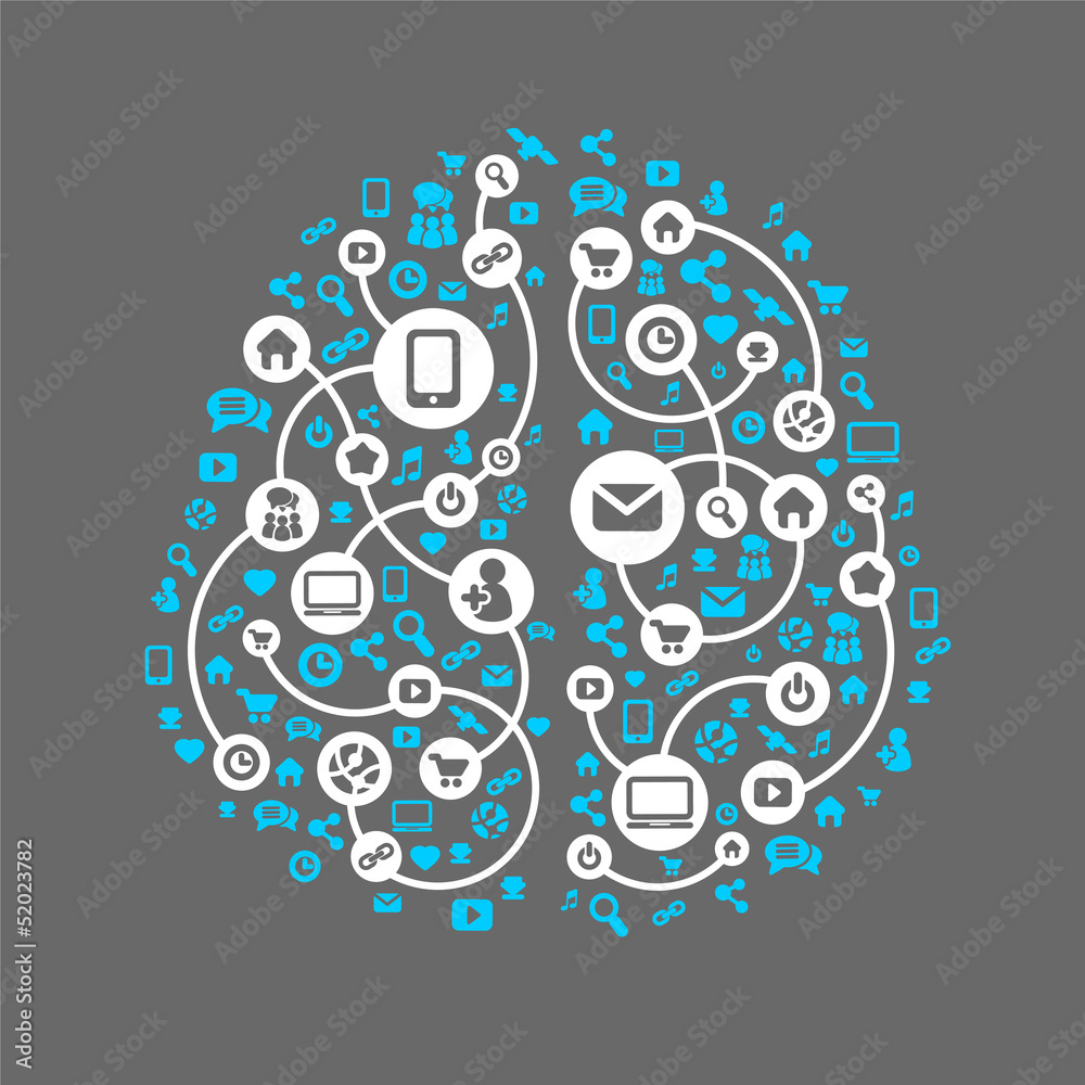 Abstract human brain and social media,  icons vector