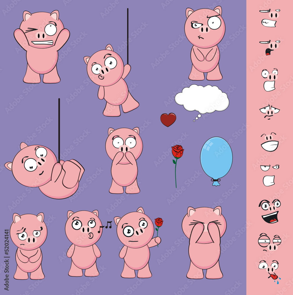 chibi piggy character cartoon expressions pack in vector format chibi piggy character cartoon expressions pack in vector format