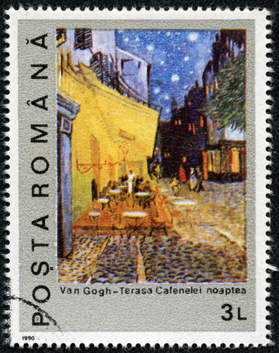 stamp shows Night on the Coffee Terrace by Vincent Van Gogh