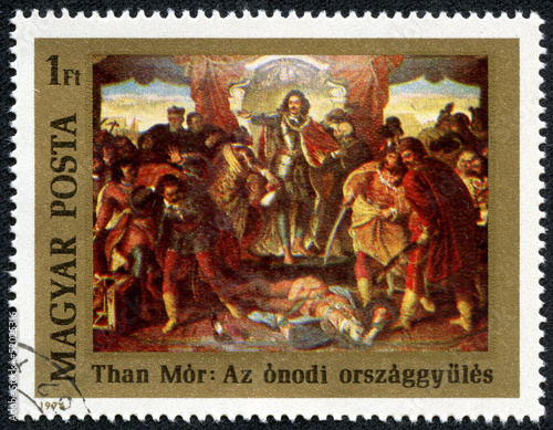 stamp printed in Hungary, shows Painting "Diet of Onod"