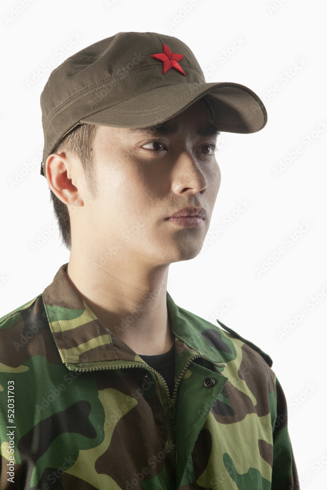 Solider, Looking Away, China, Studio Shot