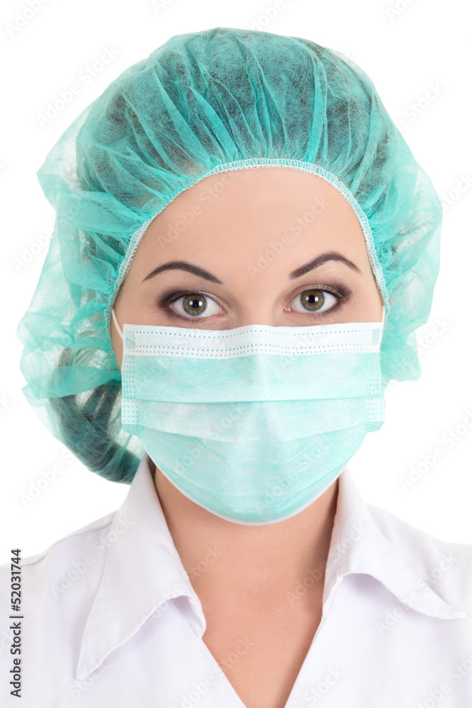 picture of female doctor in mask over white picture of female doctor in mask over white