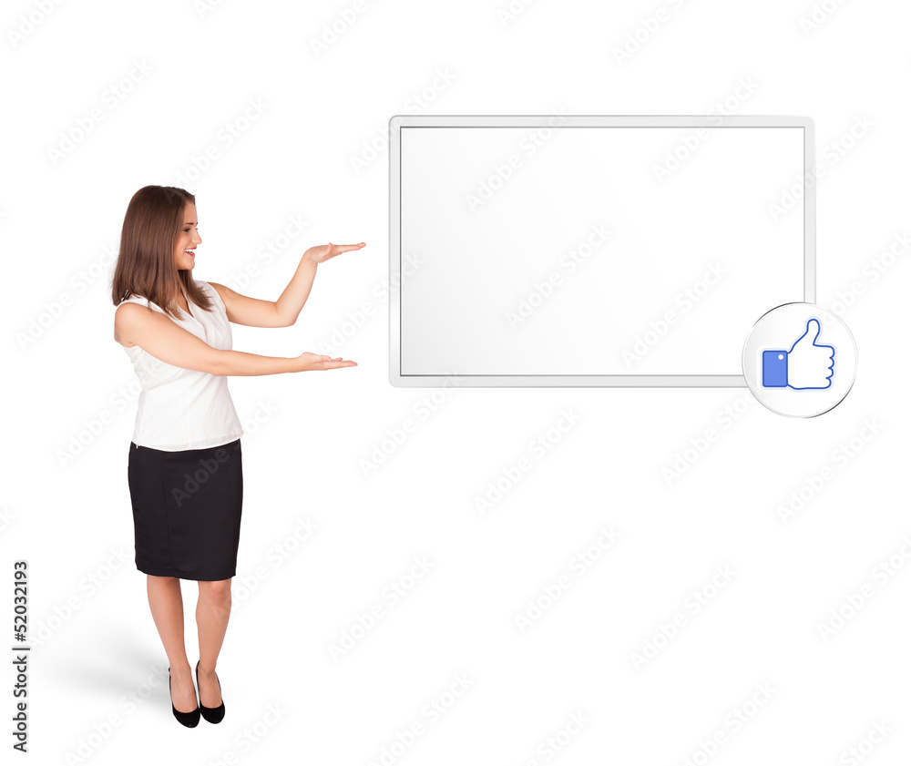 young woman presenting modern copy space young woman presenting modern copy space