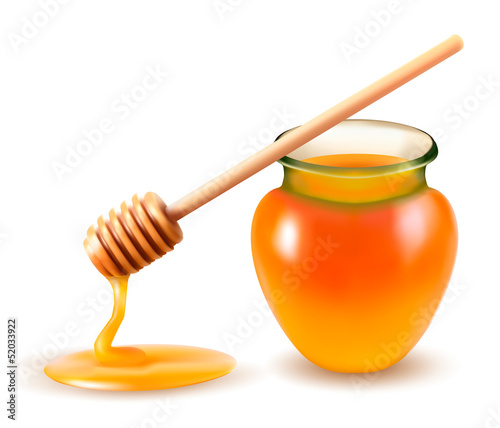 Jar of honey and a dipstick. Vector.