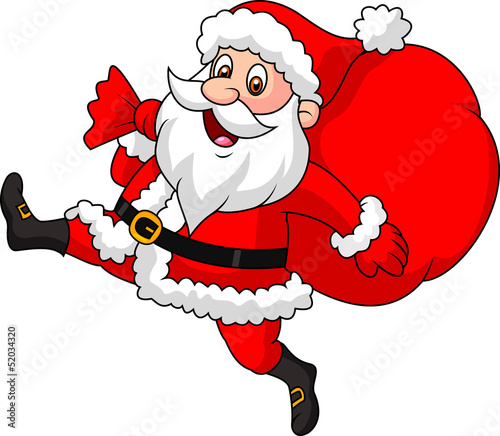 Santa Claus running with the bag of the presents