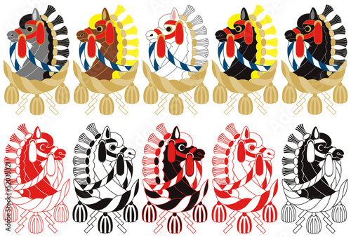2014年午年年賀状用イラスト素材（飾り馬と注連縄）デジタル１０点セット