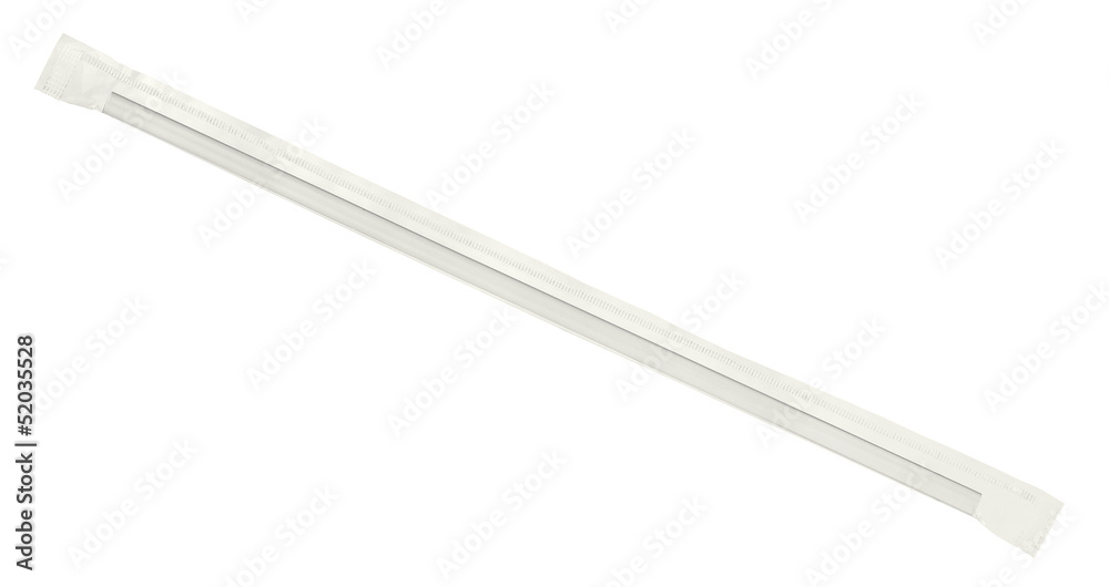 Drinking straw in plastic wrap isolated on white background Drinking straw in plastic wrap isolated on white background