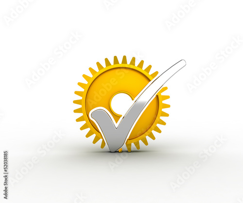 Silver check mark and gold gear